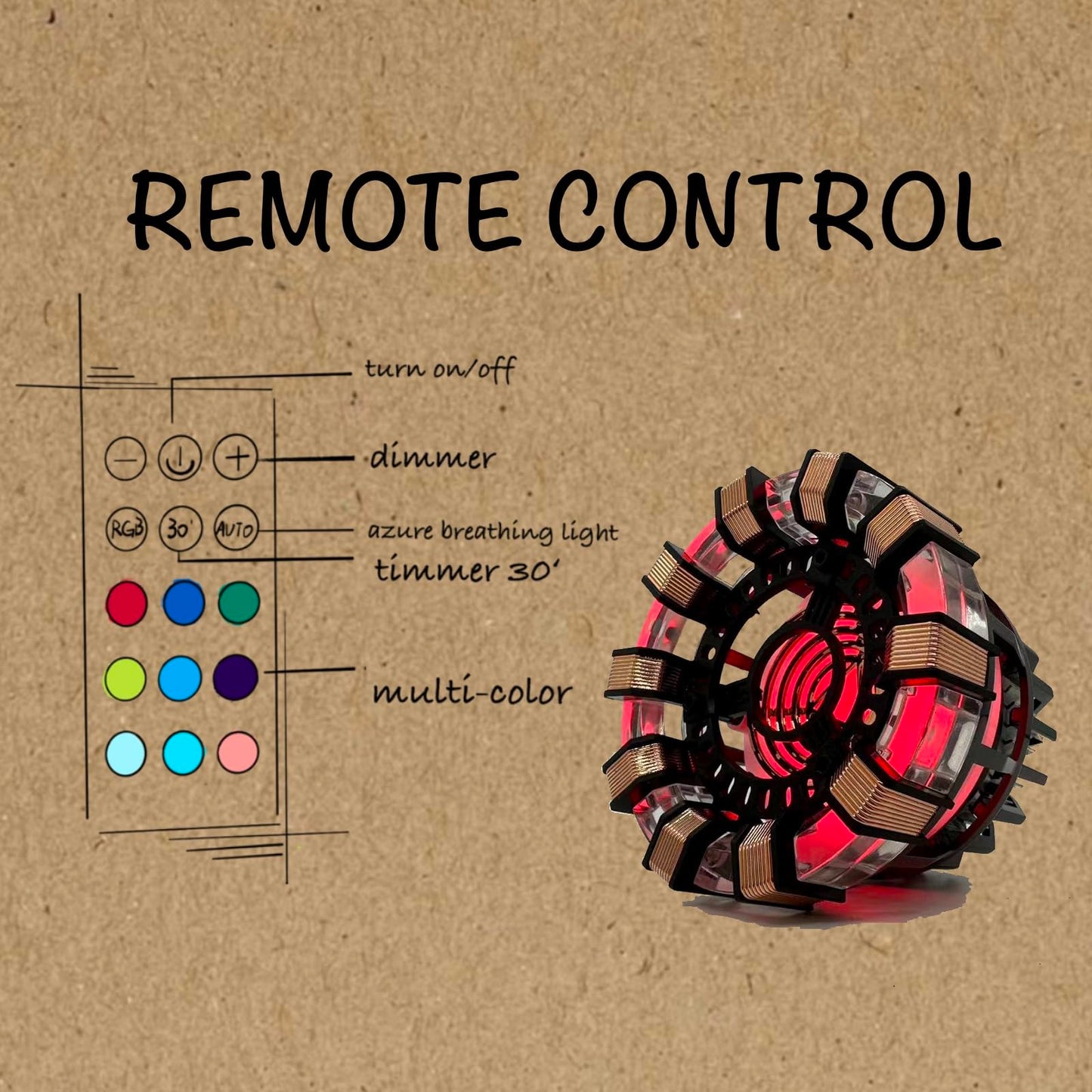 Moonacy Arc Reactor Light, Rechargeable Superhero Lamp, Multi-Color Cute Table Decor, Gift for Him, Iron Tony Has A Heart(Touch/Remote).