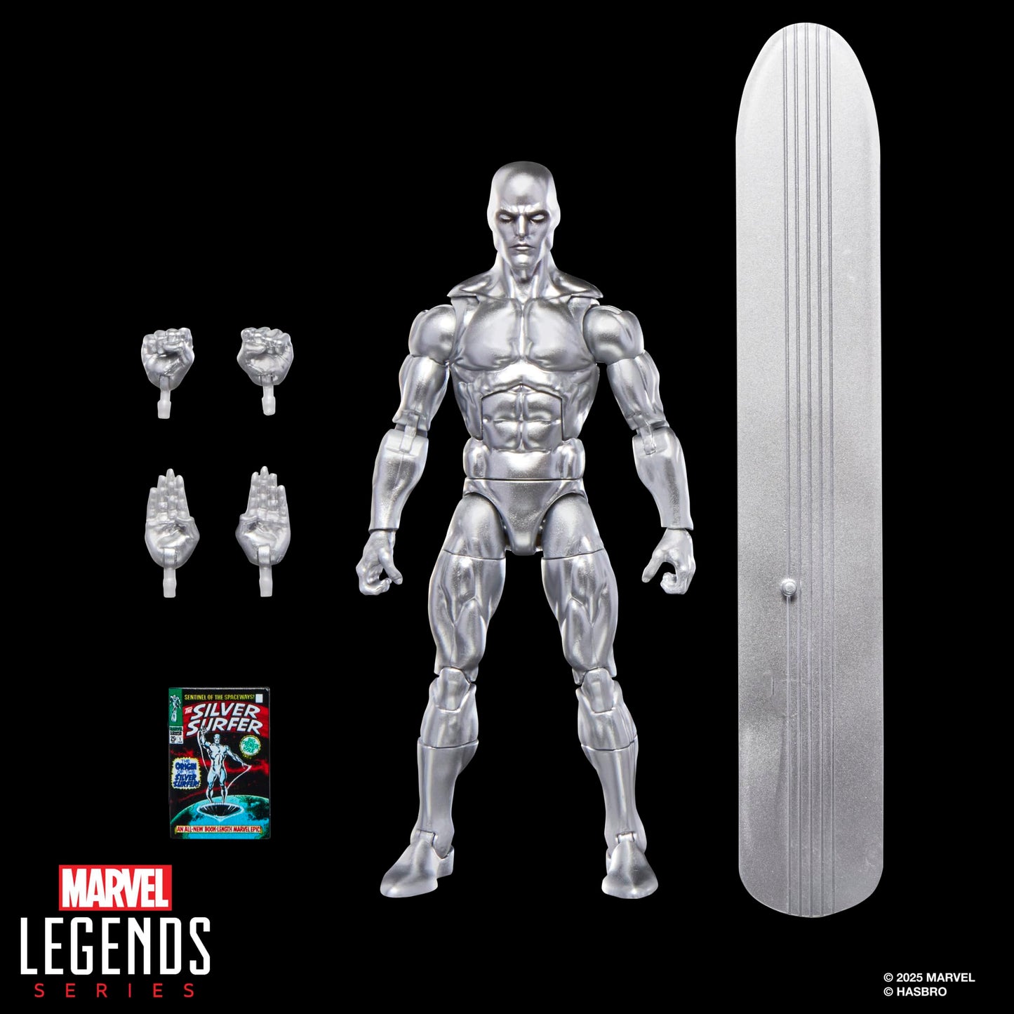 Marvel Legends Series Silver Surfer, Silver Surfer #1 (1968) and Fantastic Four Comics-Inspired Collectible 6-Inch Scale Action Figure with Character-Sized Comic Accessory