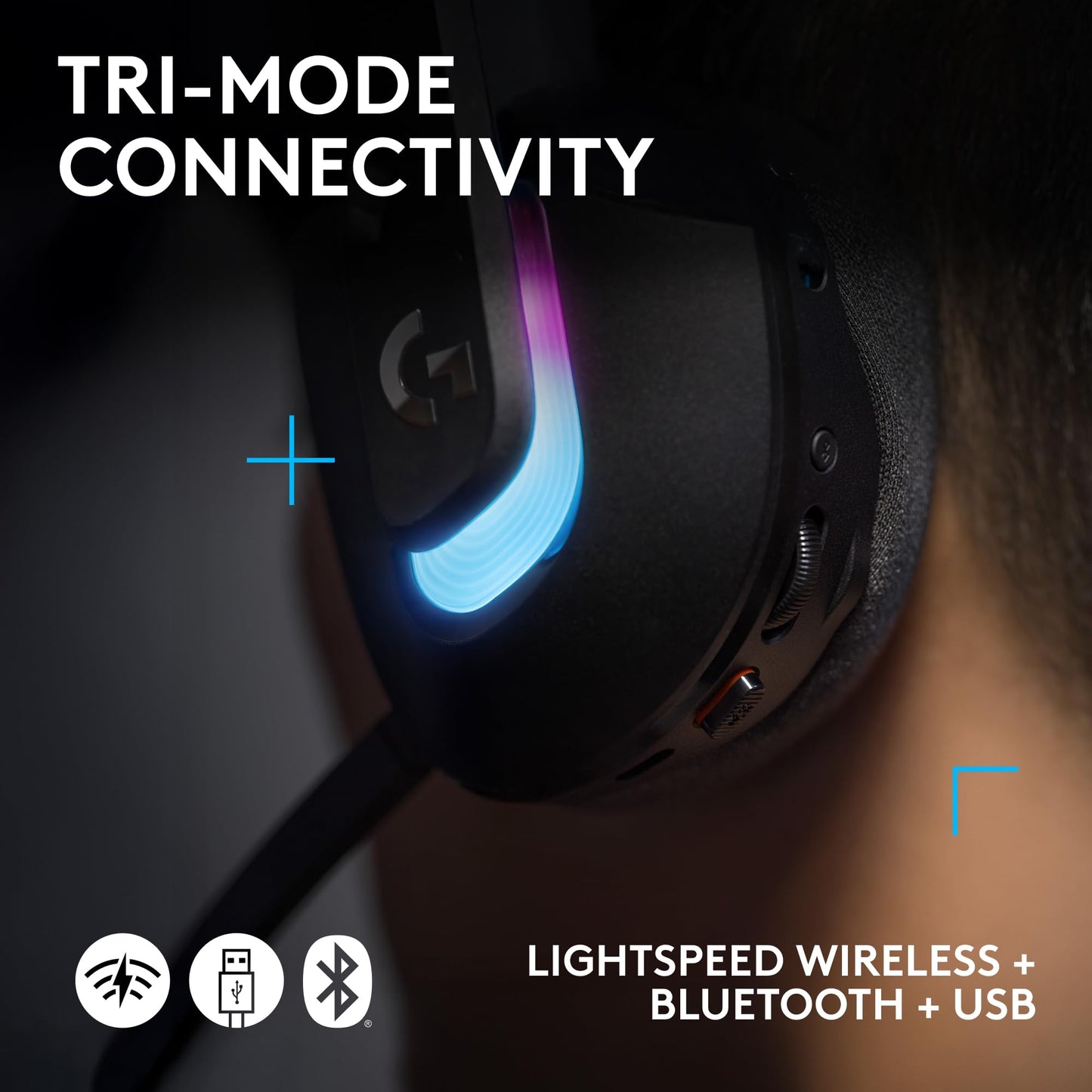 Logitech G522 Lightspeed Wireless Gaming Headset, LIGHTSYNC RGB, Full Bandwidth Mic & Advanced Synchronized Audio, Tri-Connectivity with Lightspeed, Bluetooth, USB-A to USB-C for PC - Black