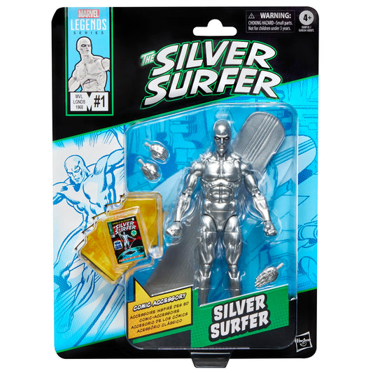 Marvel Legends Series Silver Surfer, Silver Surfer #1 (1968) and Fantastic Four Comics-Inspired Collectible 6-Inch Scale Action Figure with Character-Sized Comic Accessory
