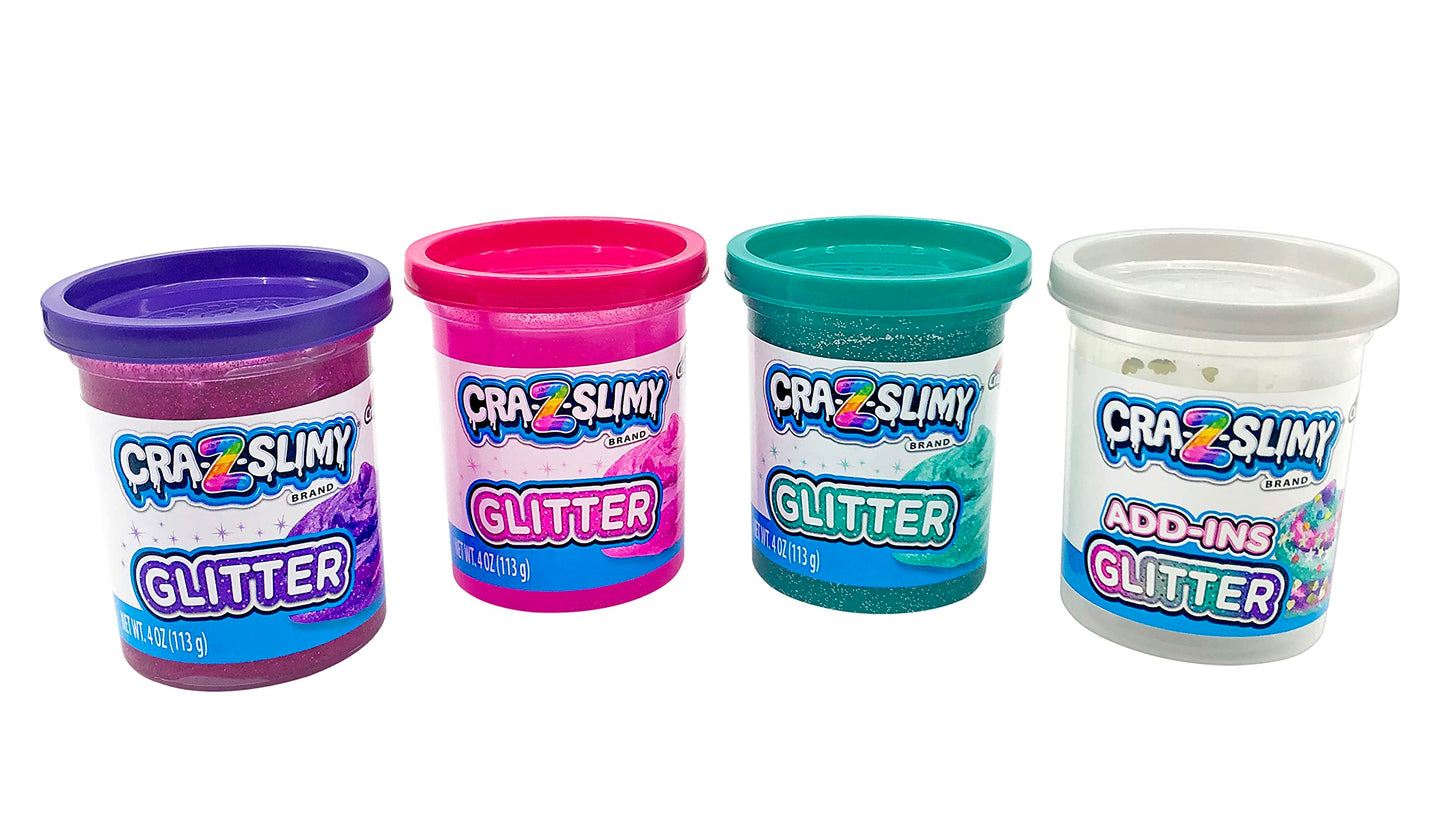 Cra-Z-Slimy 4 Pack Glitter Slime Set – Comes with 3 Colors of Pre-Made Glitter Slime and Glitter Add-Ins