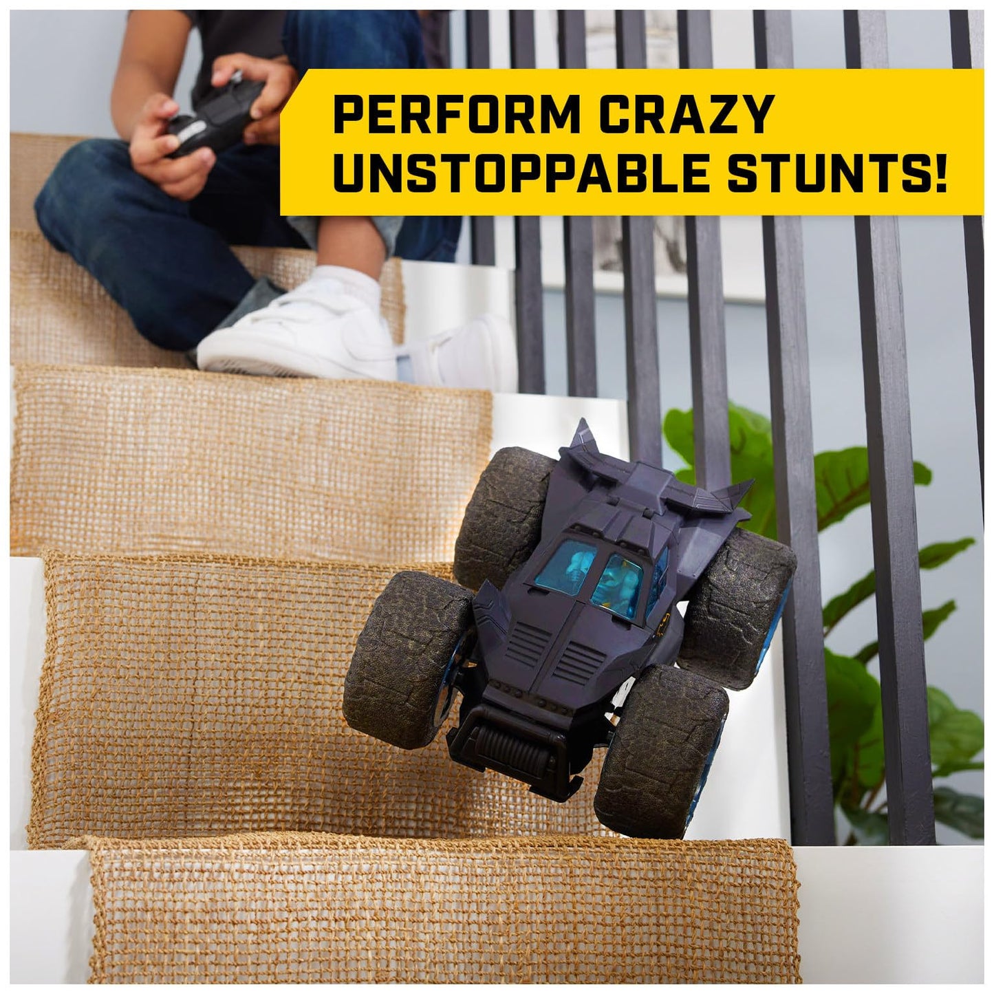 DC Comics, Batman Stunt Force Batmobile, Indoor Remote Control Car, Turbo Boost & Crazy Stunts, Collectible Super Hero Kids Toys for Boys and Girls 4 and Up