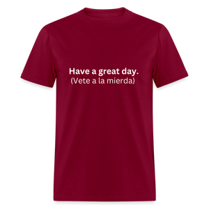'Have a great day!' Learn Spanish T-shirt - burgundy
