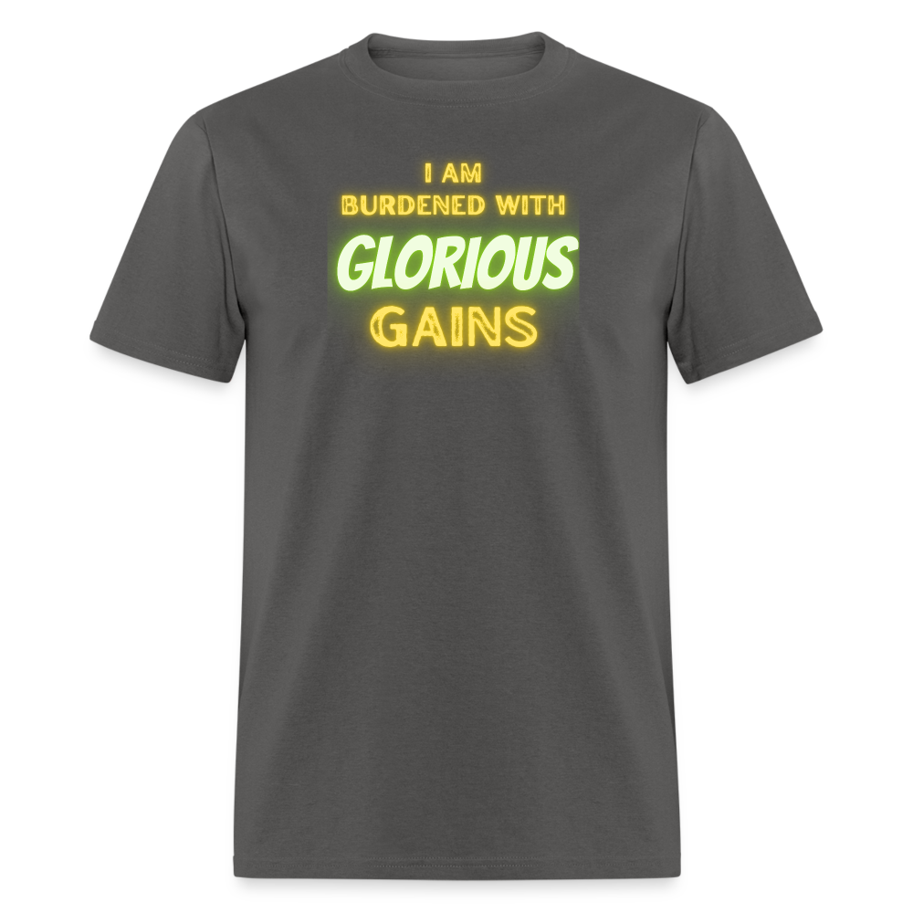 'I am Burdened with Glorious Gains' Loki Tee - Flexing through Realms! - charcoal