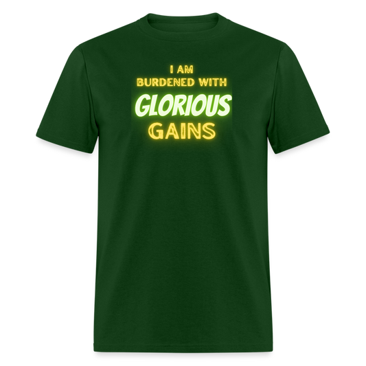 'I am Burdened with Glorious Gains' Loki Tee - Flexing through Realms! - forest green