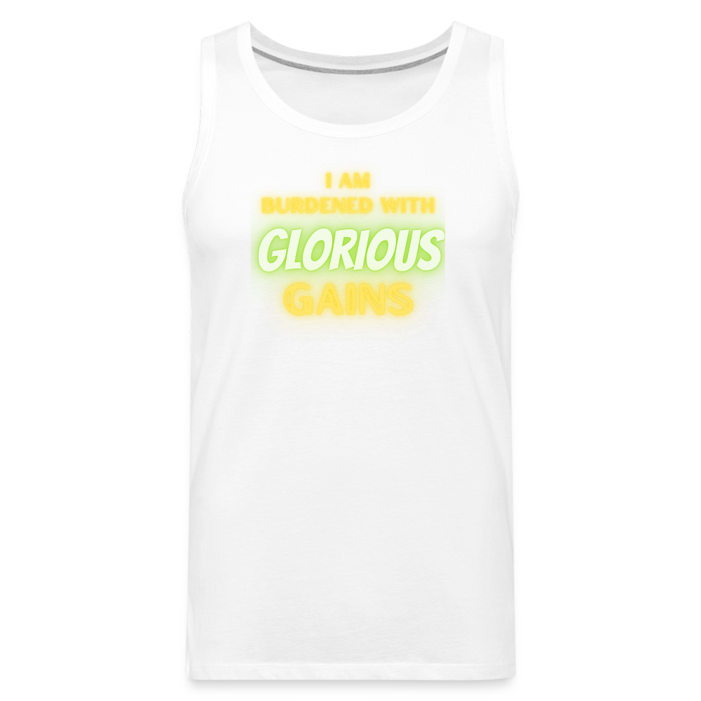 'I am Burdened with Glorious Gains' Loki Premium Tank - Flexing through Realms! - white