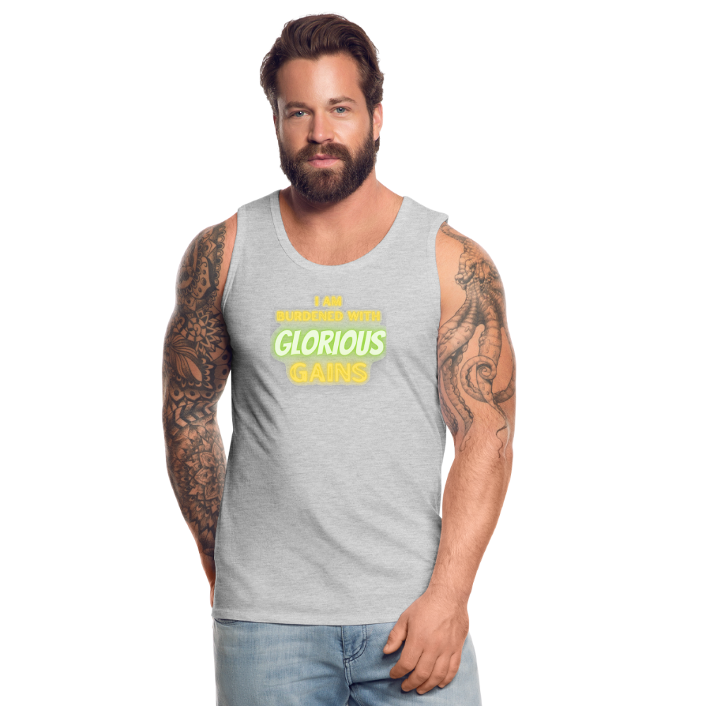 'I am Burdened with Glorious Gains' Loki Premium Tank - Flexing through Realms! - heather gray