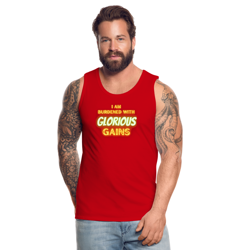 'I am Burdened with Glorious Gains' Loki Premium Tank - Flexing through Realms! - red