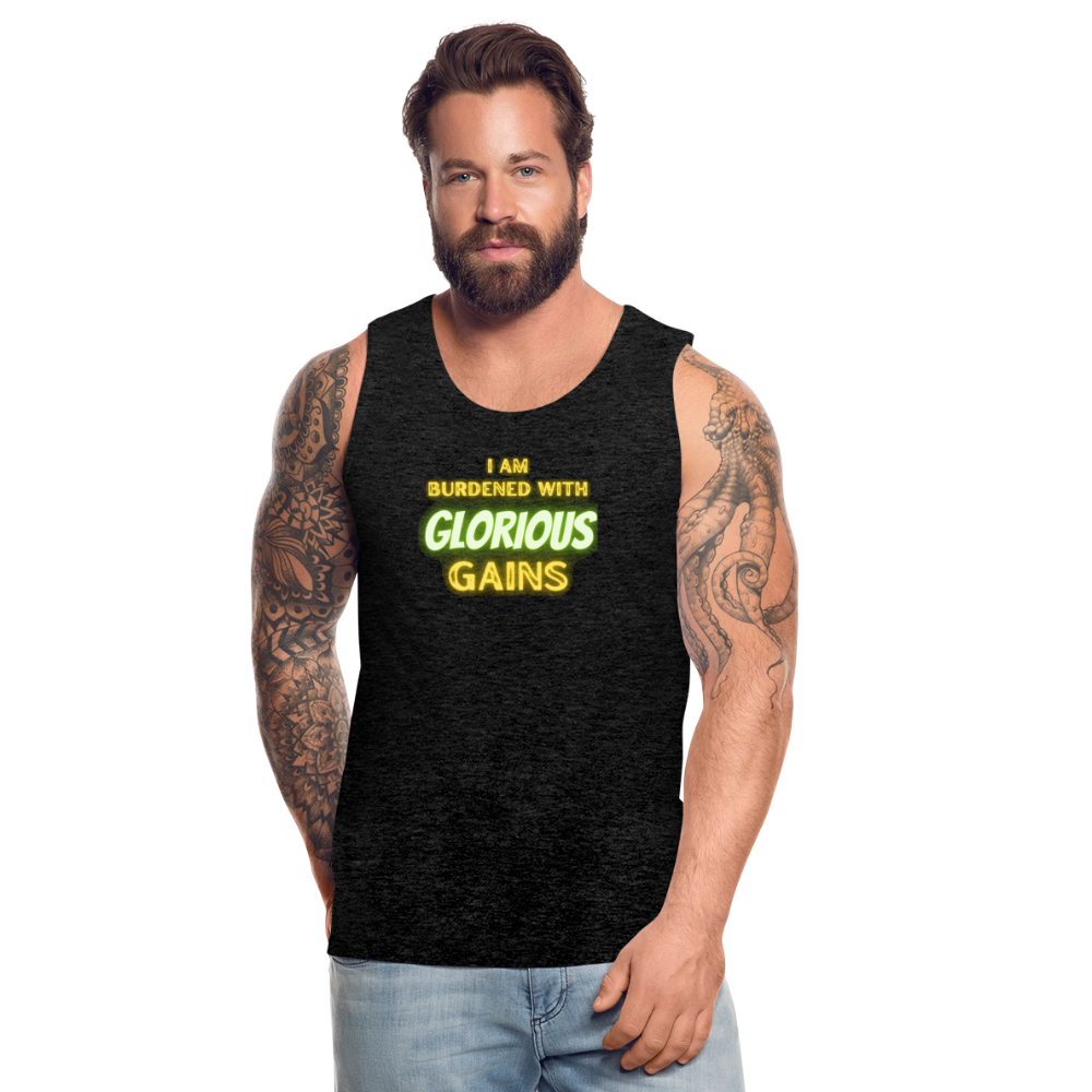 'I am Burdened with Glorious Gains' Loki Premium Tank - Flexing through Realms! - charcoal grey