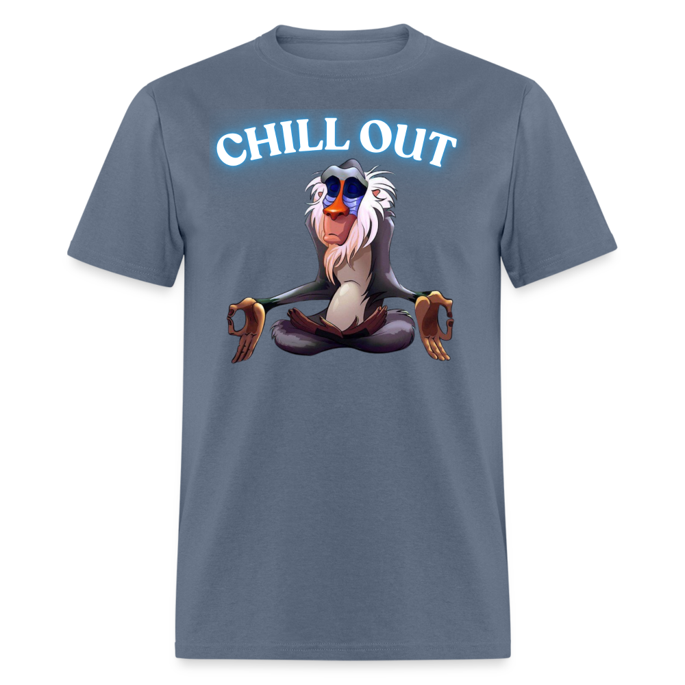 Chill Out Meditation Graphic T-Shirt - Unisex Mindfulness and Relaxation Tee for Men and Women - denim