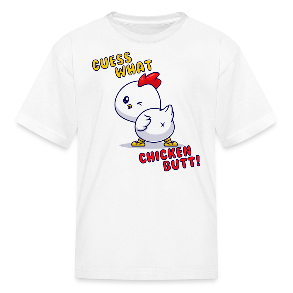 Cluckin' Surprise: The 'Guess What' Chicken Butt Tee Kids' T-Shirt - white