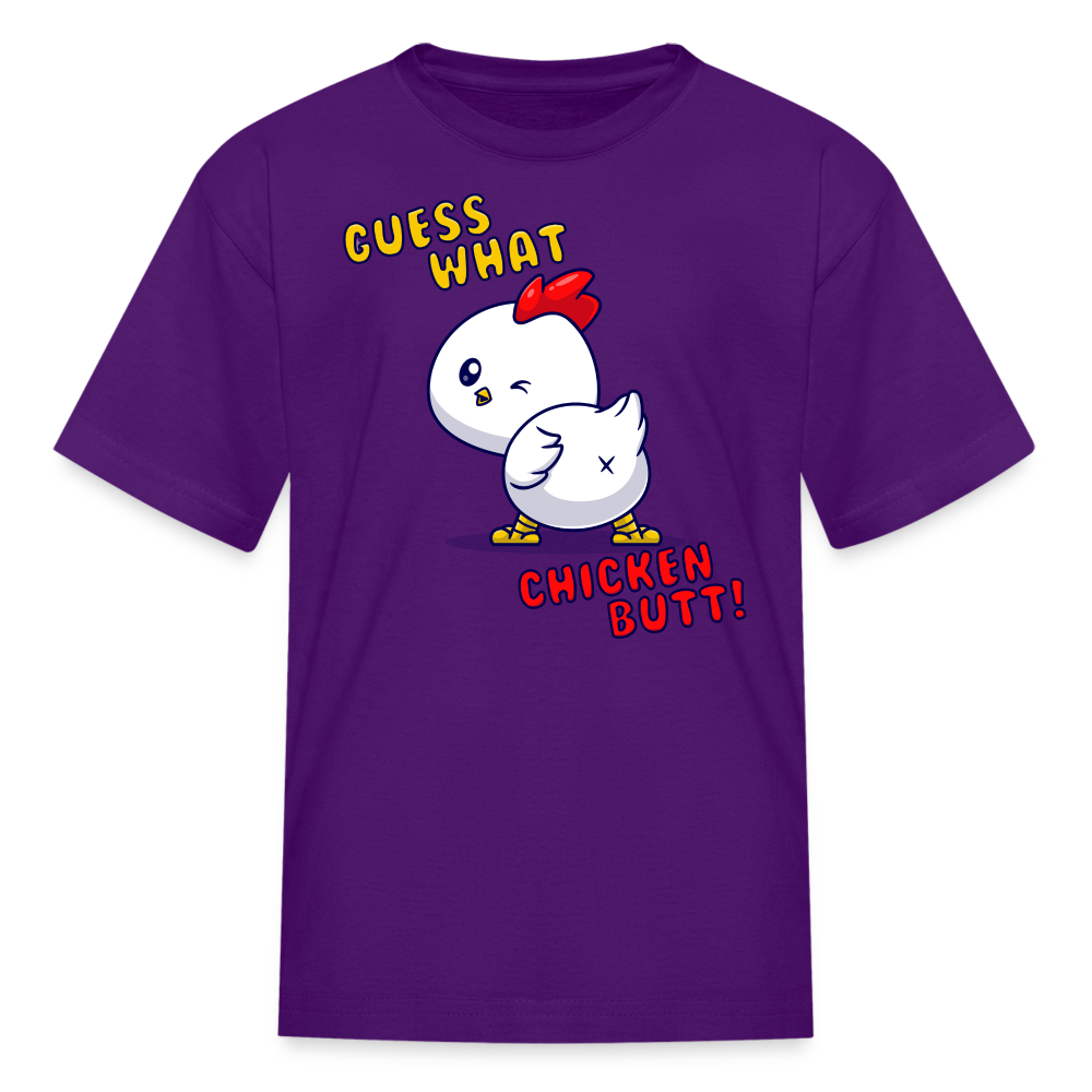 Cluckin' Surprise: The 'Guess What' Chicken Butt Tee Kids' T-Shirt - purple