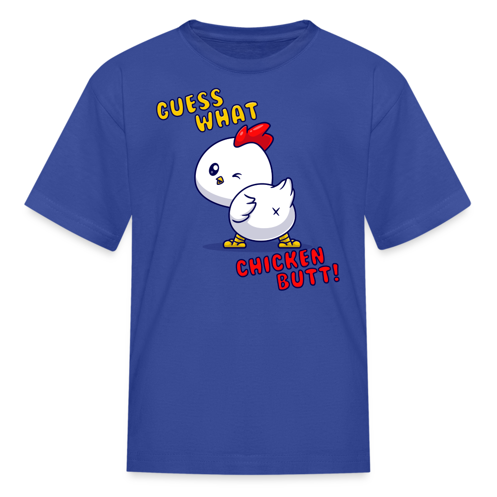 Cluckin' Surprise: The 'Guess What' Chicken Butt Tee Kids' T-Shirt - royal blue