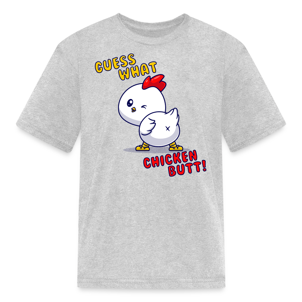 Cluckin' Surprise: The 'Guess What' Chicken Butt Tee Kids' T-Shirt - heather gray
