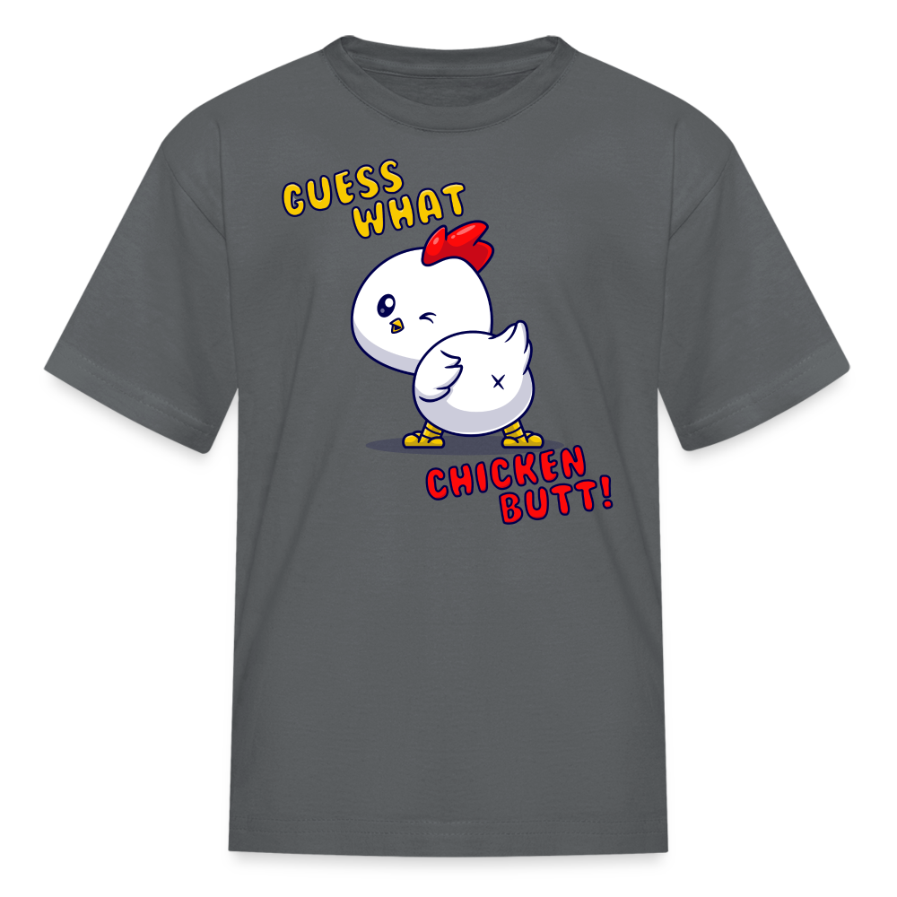 Cluckin' Surprise: The 'Guess What' Chicken Butt Tee Kids' T-Shirt - charcoal