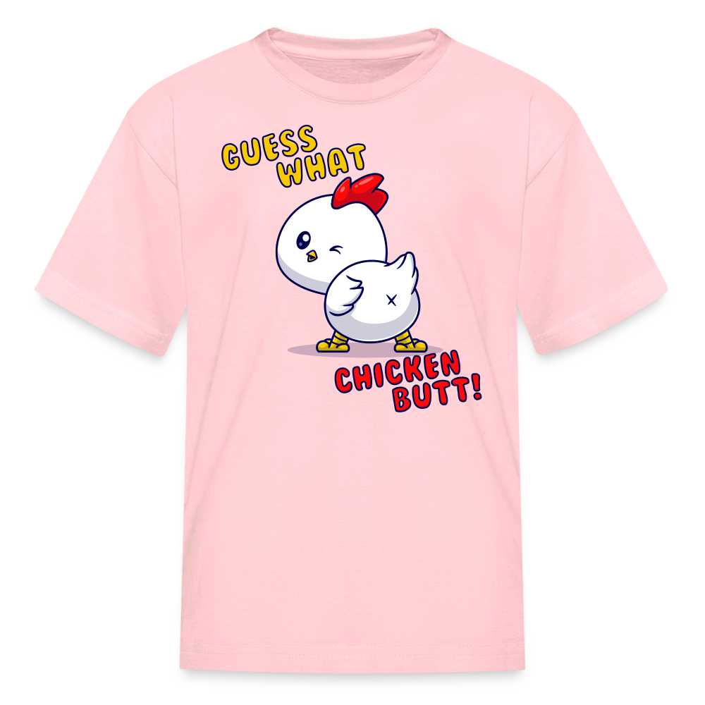 Cluckin' Surprise: The 'Guess What' Chicken Butt Tee Kids' T-Shirt - pink