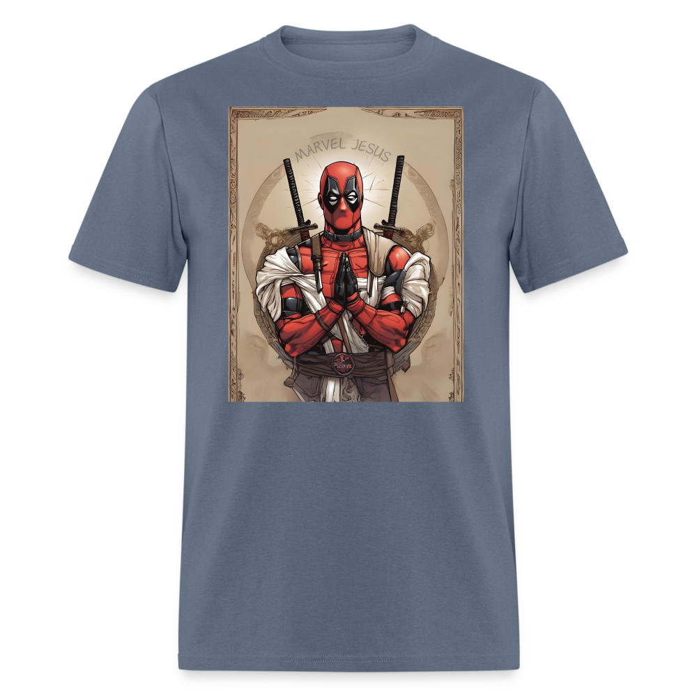 Deadpool Marvel Jesus T-Shirt - Funny Superhero Graphic Tee for Men and Women - denim