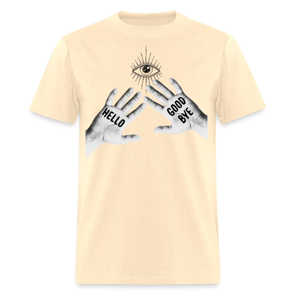 Hello Good Bye' Shirt – Unique Graphic Tee for Fans & Fashionistas - natural