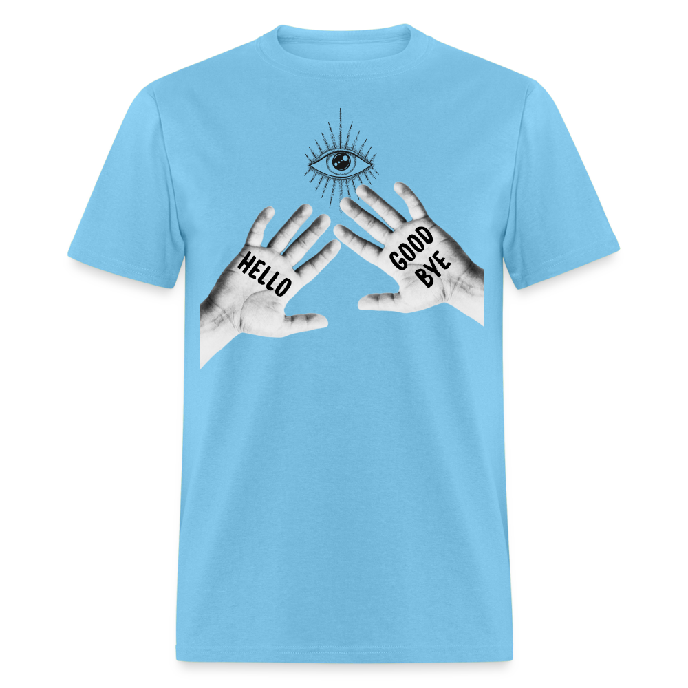 Hello Good Bye' Shirt – Unique Graphic Tee for Fans & Fashionistas - aquatic blue