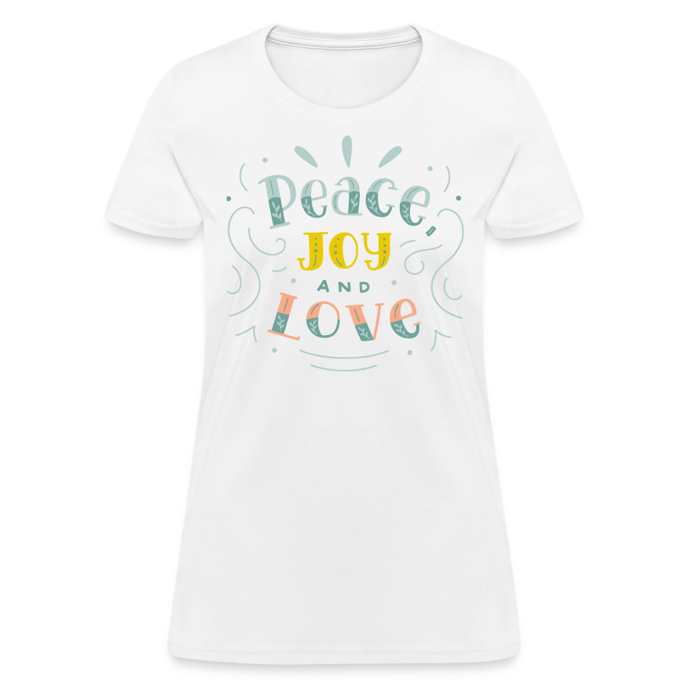 Peace Joy & Love Women's Graphic Tee - Soft, Comfortable & Trendy - white
