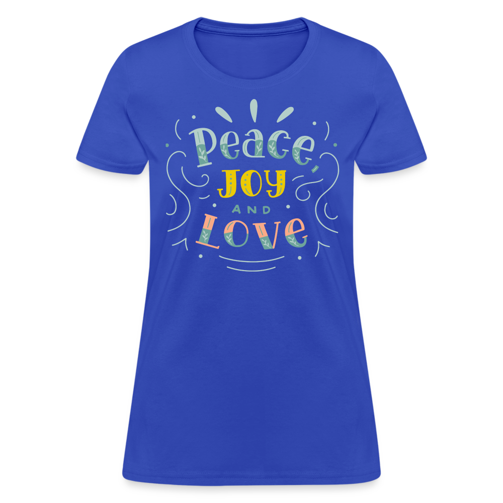 Peace Joy & Love Women's Graphic Tee - Soft, Comfortable & Trendy - royal blue