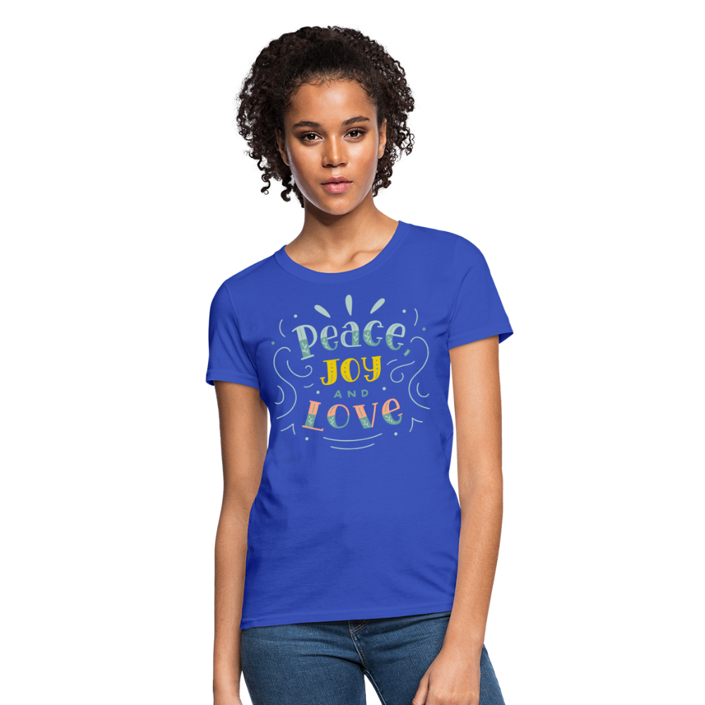 Peace Joy & Love Women's Graphic Tee - Soft, Comfortable & Trendy - royal blue