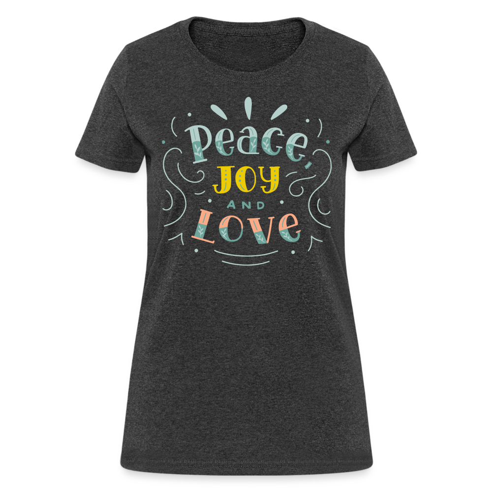 Peace Joy & Love Women's Graphic Tee - Soft, Comfortable & Trendy - heather black