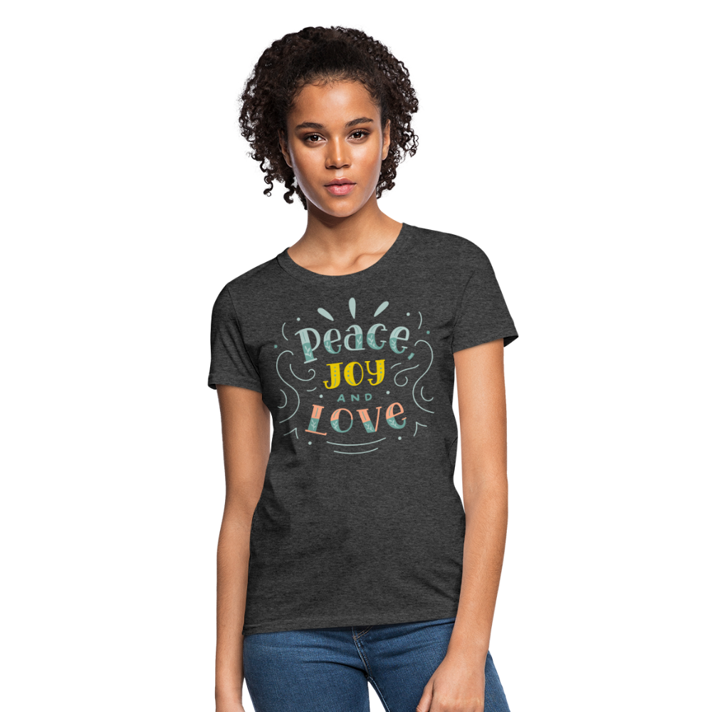 Peace Joy & Love Women's Graphic Tee - Soft, Comfortable & Trendy - heather black