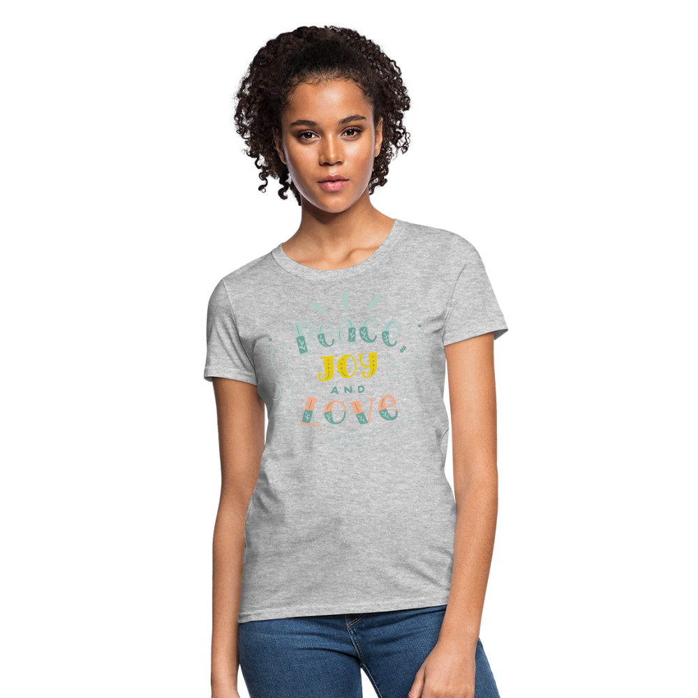 Peace Joy & Love Women's Graphic Tee - Soft, Comfortable & Trendy - heather gray