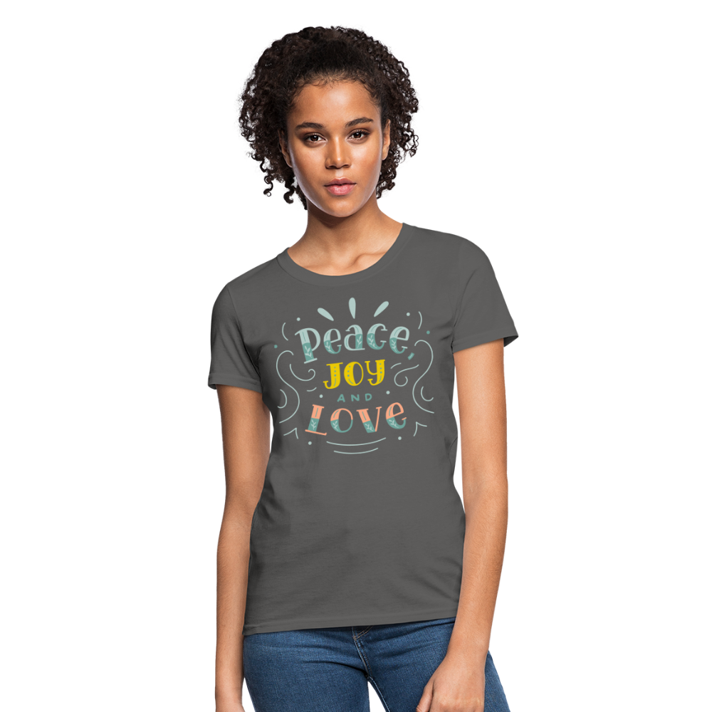Peace Joy & Love Women's Graphic Tee - Soft, Comfortable & Trendy - charcoal
