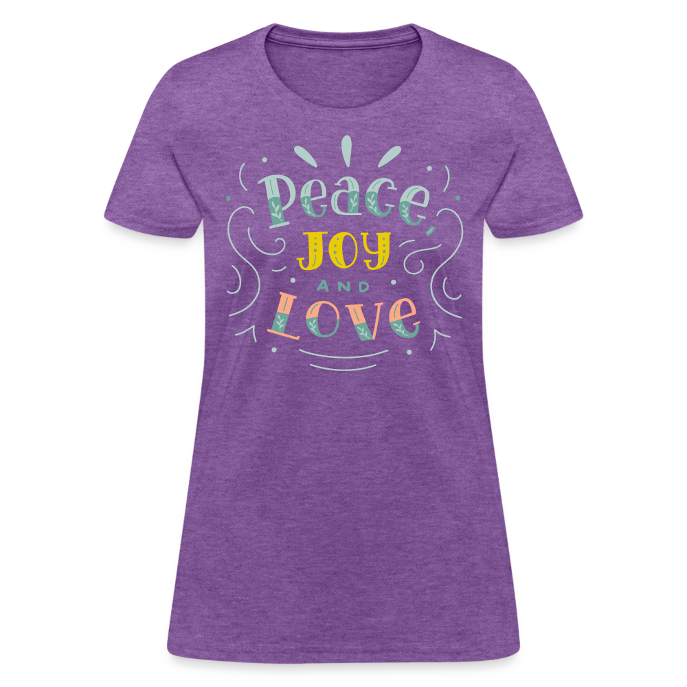 Peace Joy & Love Women's Graphic Tee - Soft, Comfortable & Trendy - purple heather