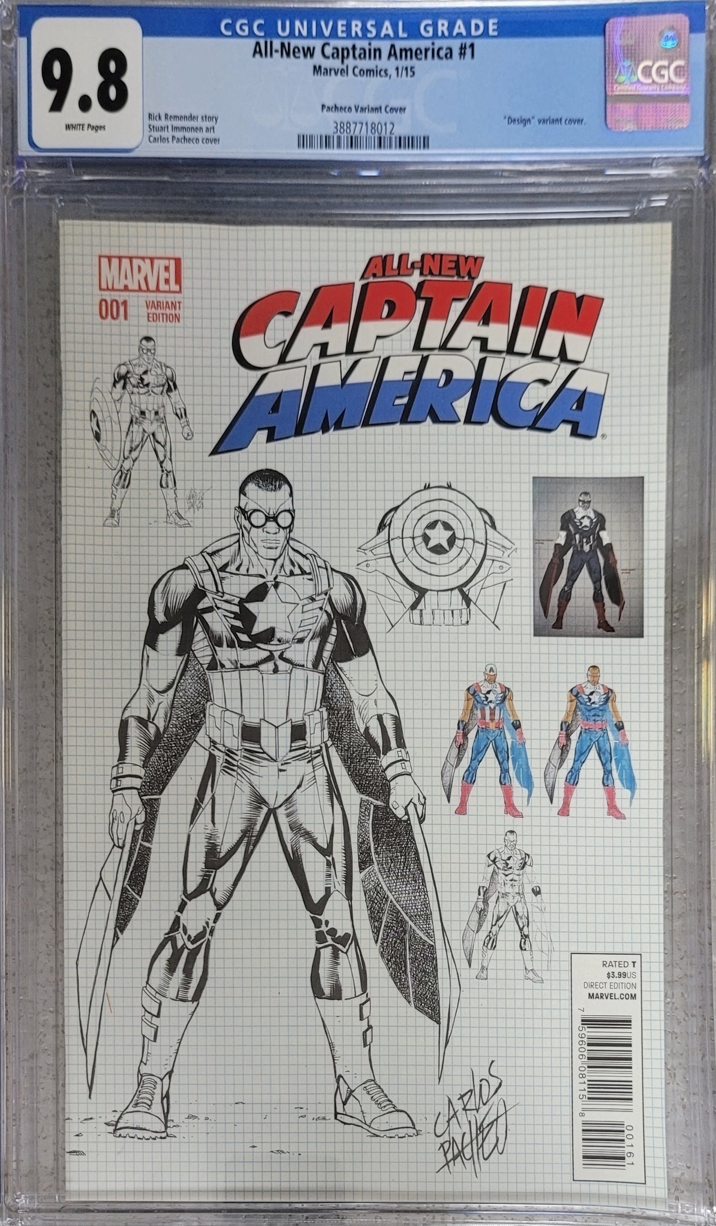 All-new Captain America #1 Pacheco 1:25 Design Variant CGC 9.8