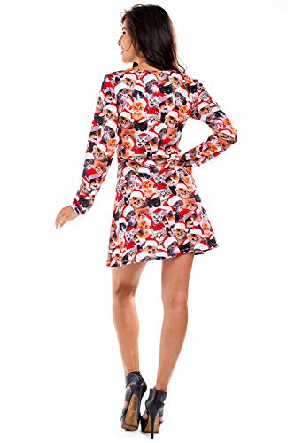 Tipsy Elves Red Allover Print Meowy Catmus Christmas Dress for Women Size M