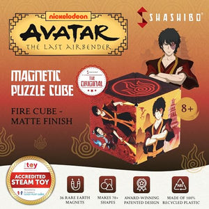 SHASHIBO Avatar The Last Airbender Shape Shifting Box - Award-Winning, Patented Magnetic Puzzle Cube w/ 36 Rare Earth Magnets - Fidget Transforms Into Over 70 Shapes (Avatar - Fire)