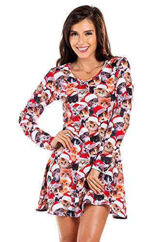 Tipsy Elves Red Allover Print Meowy Catmus Christmas Dress for Women Size M