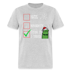 Funny 'Naughty, I Swear I Tried' Christmas T-Shirt – Unisex Holiday Humor - heather gray