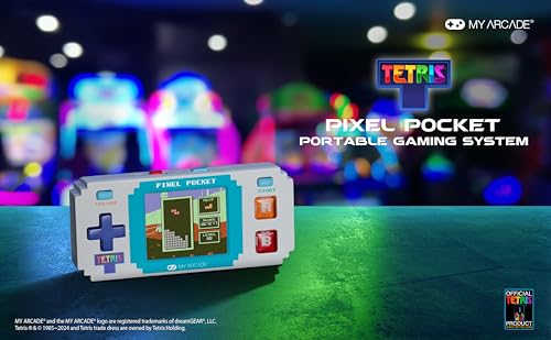 Tetris Pixel Player: Officially Licensed Tiny Tetris Video Game, Strategic Puzzle Game with 10 Bonus Games, Portable Keychain Arcade, Games for Kids and Adults