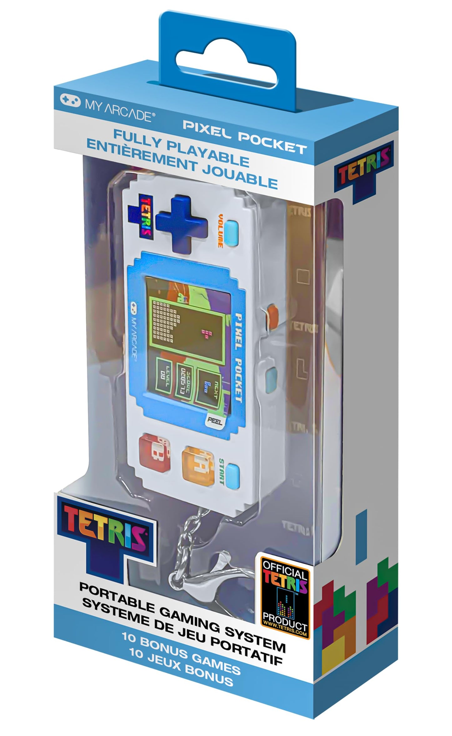 Tetris Pixel Player: Officially Licensed Tiny Tetris Video Game, Strategic Puzzle Game with 10 Bonus Games, Portable Keychain Arcade, Games for Kids and Adults