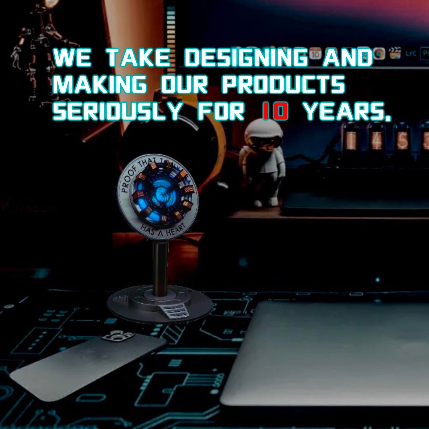 Moonacy Arc Reactor Light, Rechargeable Superhero Lamp, Multi-Color Cute Table Decor, Gift for Him, Iron Tony Has A Heart(Touch/Remote).