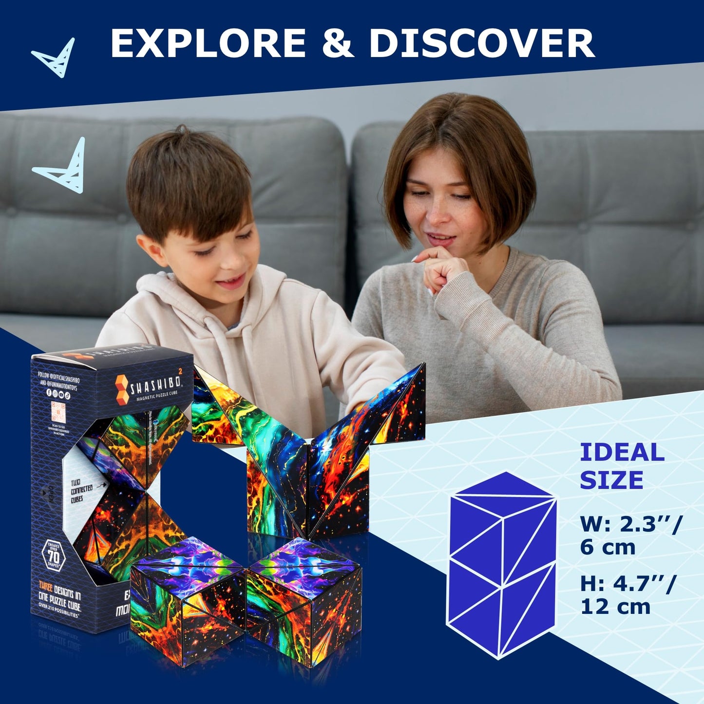 Shashibo Squared Shape Shifting Box - STEM Fidget Toy with Ultra Strong Magnets - Sensory Puzzle Cube Transforms Into 100+ Shapes, Easter Basket Stuffers Gift for Kids, Teens, and Adults (Infinity)