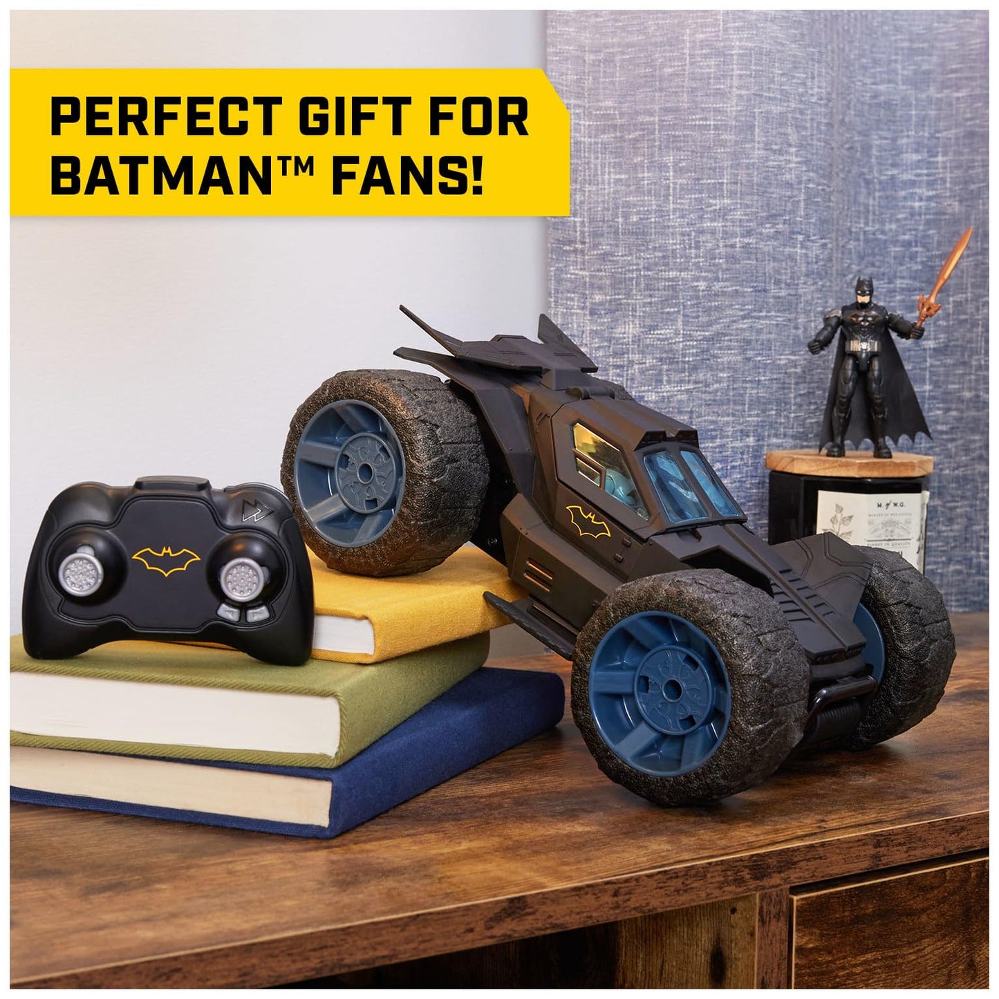 DC Comics, Batman Stunt Force Batmobile, Indoor Remote Control Car, Turbo Boost & Crazy Stunts, Collectible Super Hero Kids Toys for Boys and Girls 4 and Up