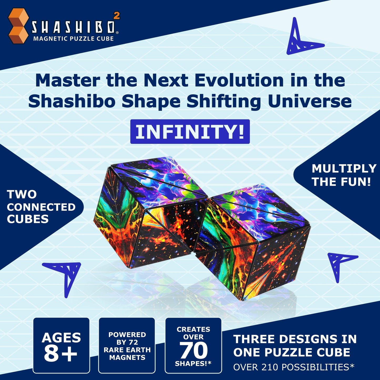 Shashibo Squared Shape Shifting Box - STEM Fidget Toy with Ultra Strong Magnets - Sensory Puzzle Cube Transforms Into 100+ Shapes, Easter Basket Stuffers Gift for Kids, Teens, and Adults (Infinity)
