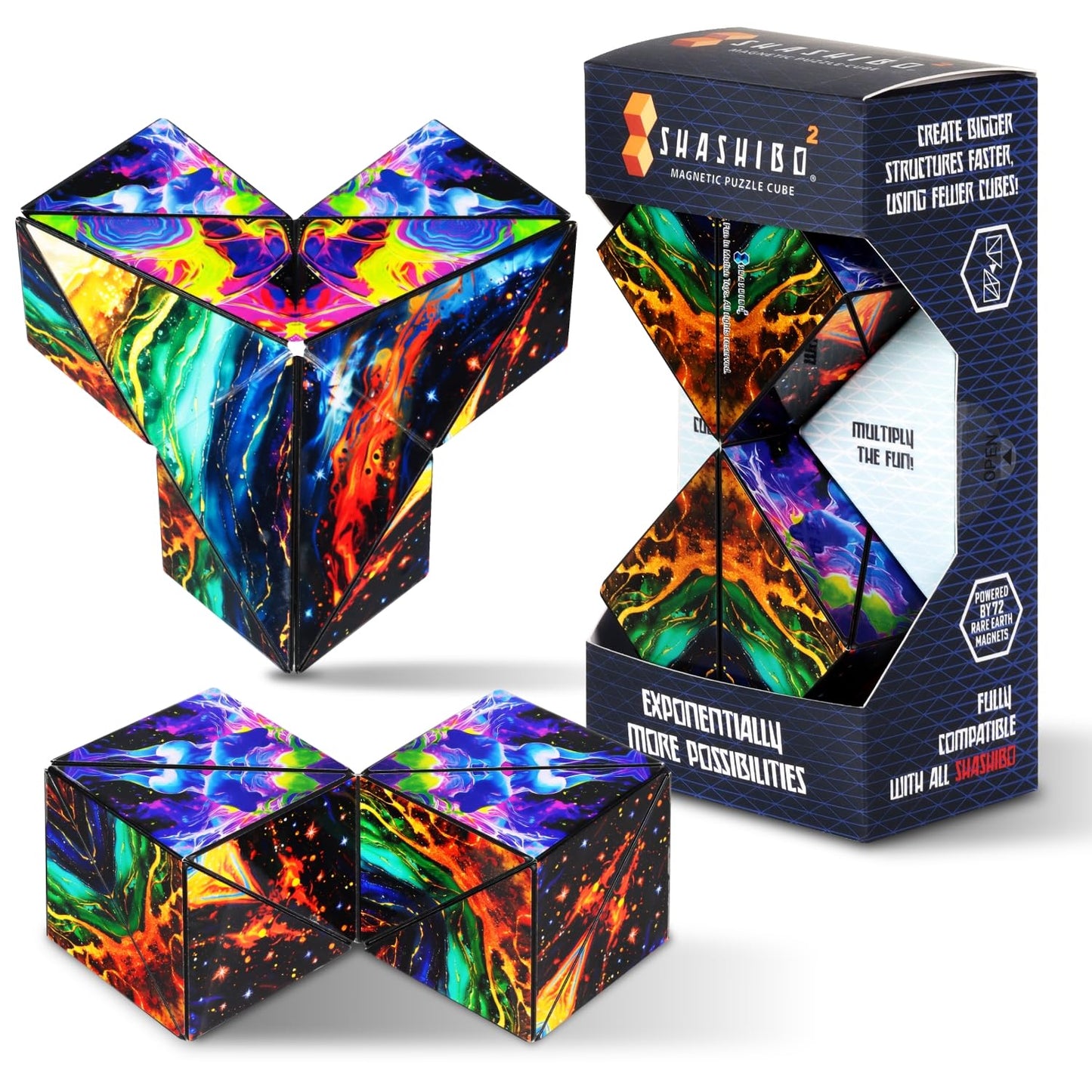 Shashibo Squared Shape Shifting Box - STEM Fidget Toy with Ultra Strong Magnets - Sensory Puzzle Cube Transforms Into 100+ Shapes, Easter Basket Stuffers Gift for Kids, Teens, and Adults (Infinity)