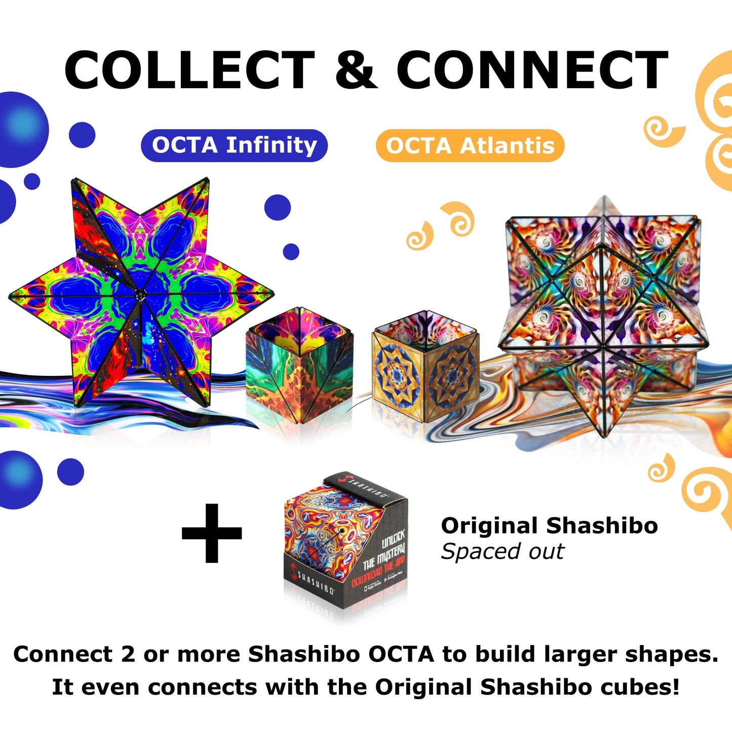 Shashibo Octa Shape Shifting Box - STEM Fidget Toy with Ultra Strong Magnets, Perfect Sensory Gift for Kids, Teens, and Adults – Pairs w/All Shashibo Cubes (Infinity)