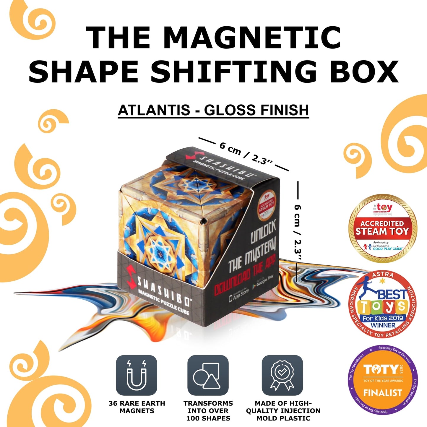 Shashibo DODECA Shape Shifting Box - STEM Fidget Toy with Ultra Strong Magnets - Sensory Puzzle Cube Transforms Into 100+ Shapes, Easter Basket Stuffers Gift for Kids, Teens, and Adults (Atlantis)