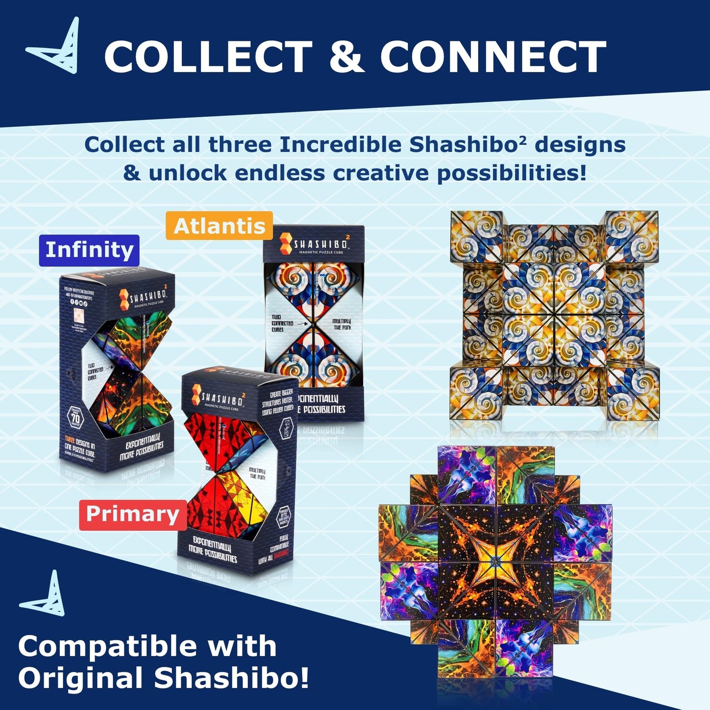 Shashibo Squared Shape Shifting Box - STEM Fidget Toy with Ultra Strong Magnets - Sensory Puzzle Cube Transforms Into 100+ Shapes, Easter Basket Stuffers Gift for Kids, Teens, and Adults (Infinity)