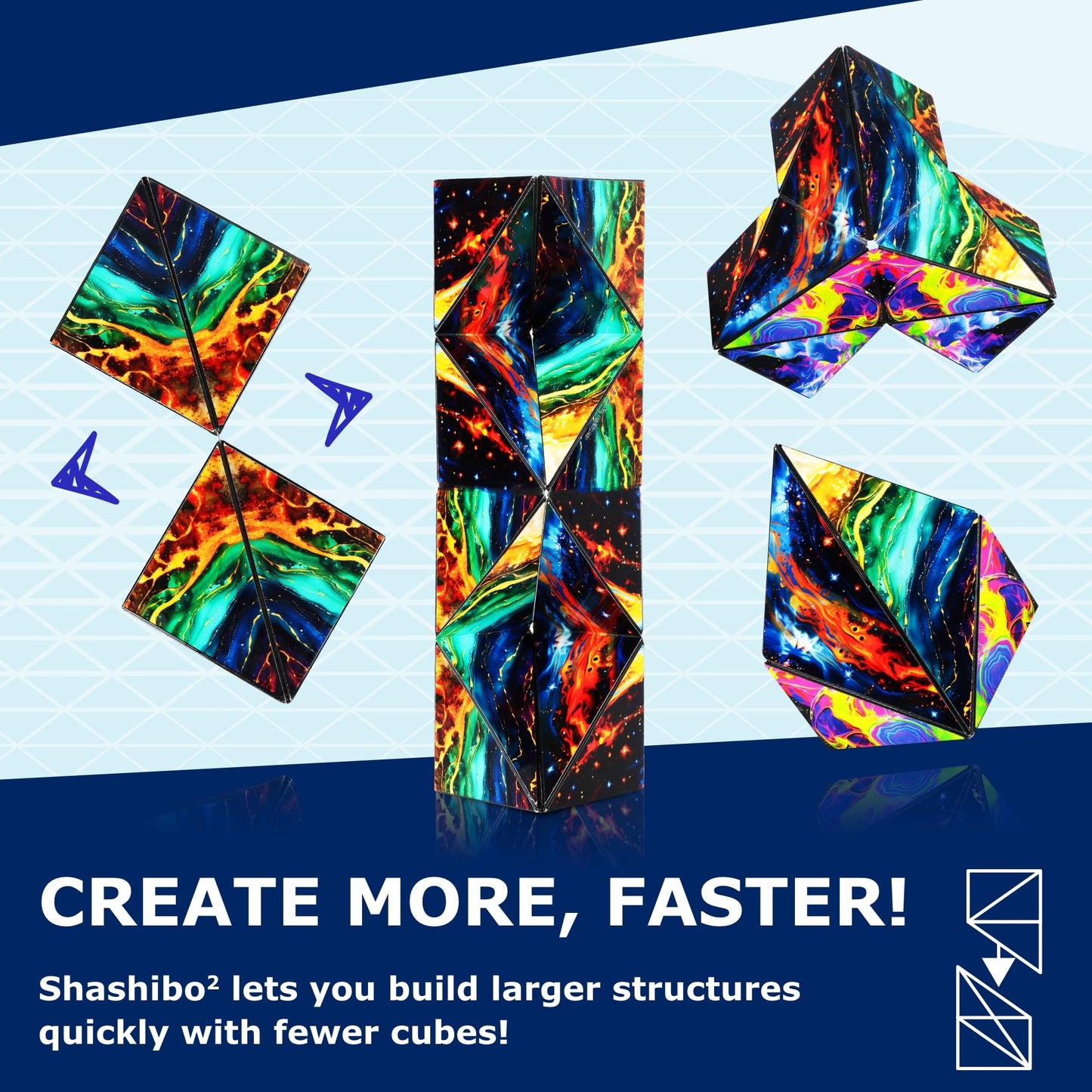 Shashibo Squared Shape Shifting Box - STEM Fidget Toy with Ultra Strong Magnets - Sensory Puzzle Cube Transforms Into 100+ Shapes, Easter Basket Stuffers Gift for Kids, Teens, and Adults (Infinity)