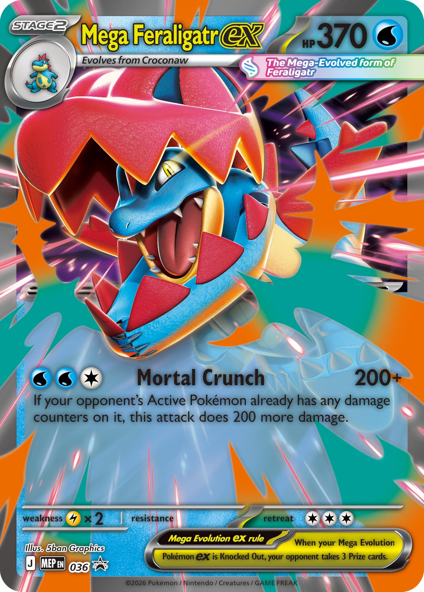 Pokémon TCG: Mega Evolution—Ascended Heroes Mega Feraligatr ex Box (1 Foil Promo Card, 1 Oversize Lenticular Card & 4 Booster Packs)