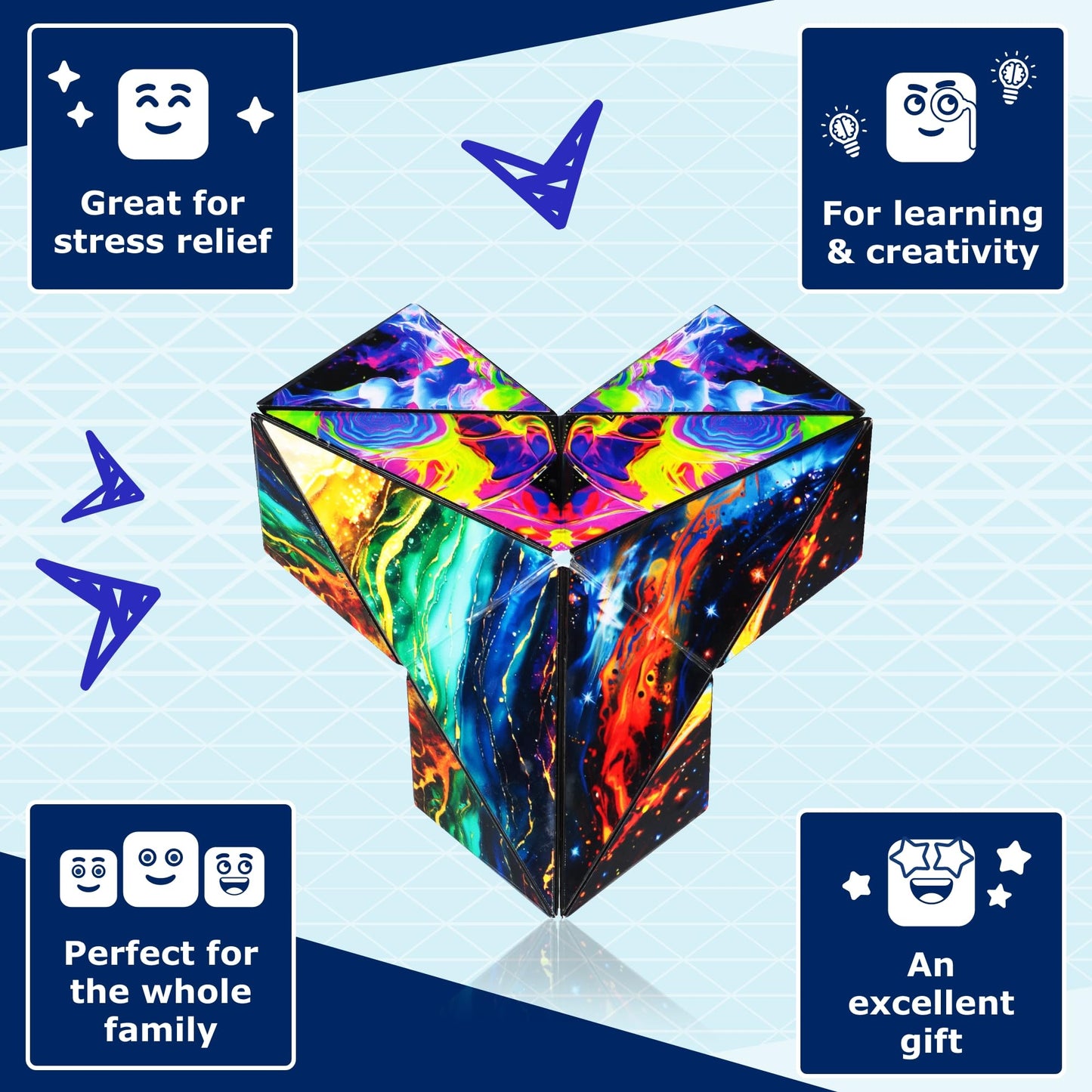 Shashibo Squared Shape Shifting Box - STEM Fidget Toy with Ultra Strong Magnets - Sensory Puzzle Cube Transforms Into 100+ Shapes, Easter Basket Stuffers Gift for Kids, Teens, and Adults (Infinity)