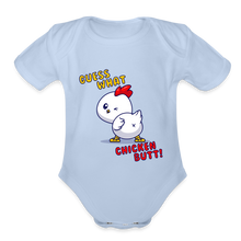 Cluckin' Surprise: The 'Guess What' Chicken Butt Organic Short Sleeve Baby Bodysuit - sky